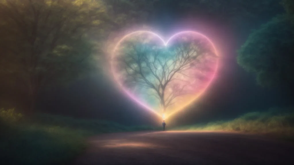 a serene nature setting bathed in soft pastels showcases a solitary figure reaching out towards a glowing, abstract representation of a brain and heart, symbolizing the balance of acceptance and change in the journey of recovery and emotional well-being.