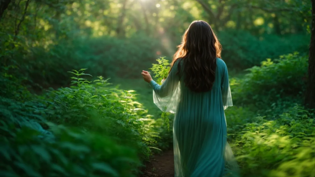 a serene nature setting features a person reaching out amidst calming blues and greens, symbolizing hope and healing in the journey of addiction and mental health recovery.